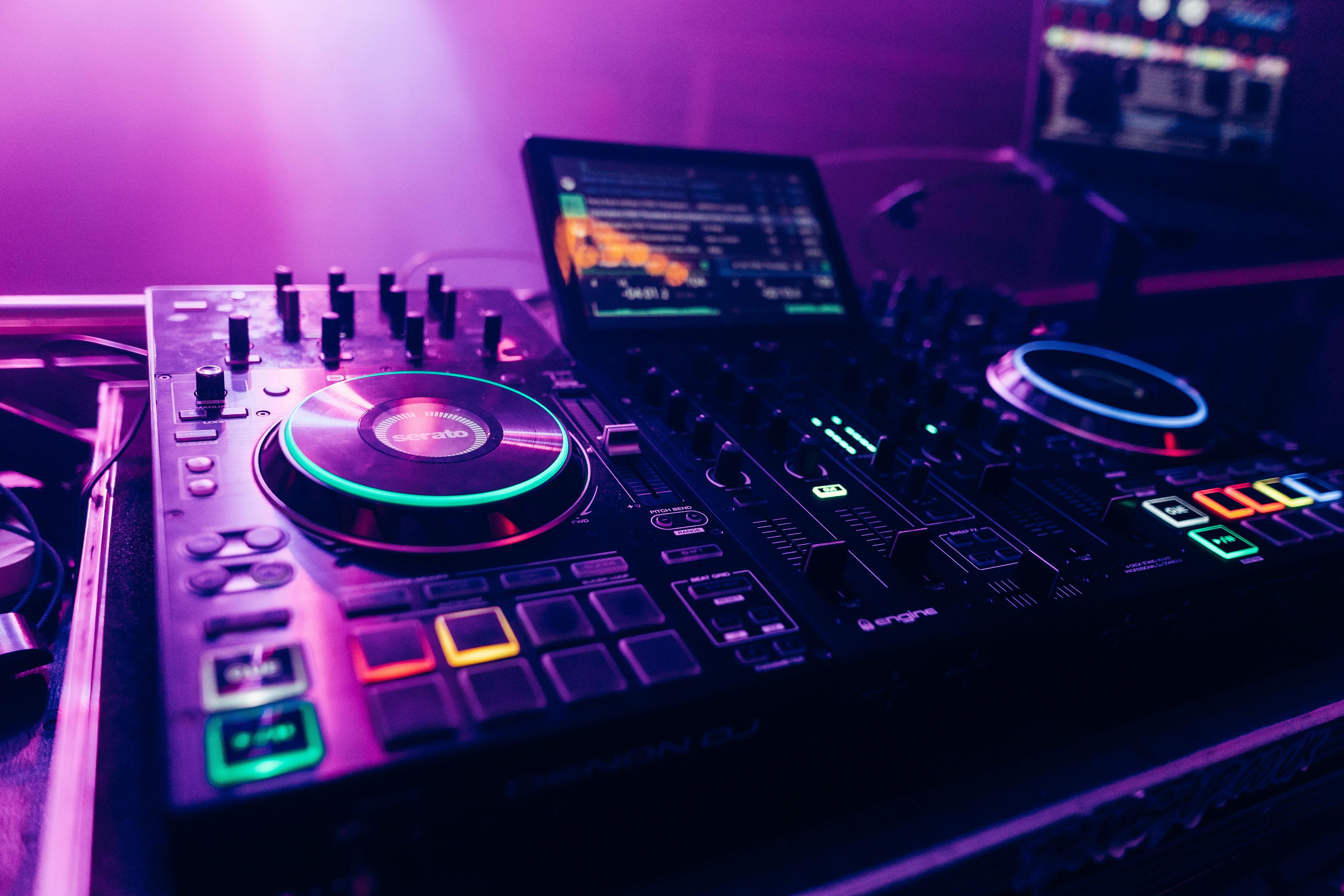 purple lit dj deck